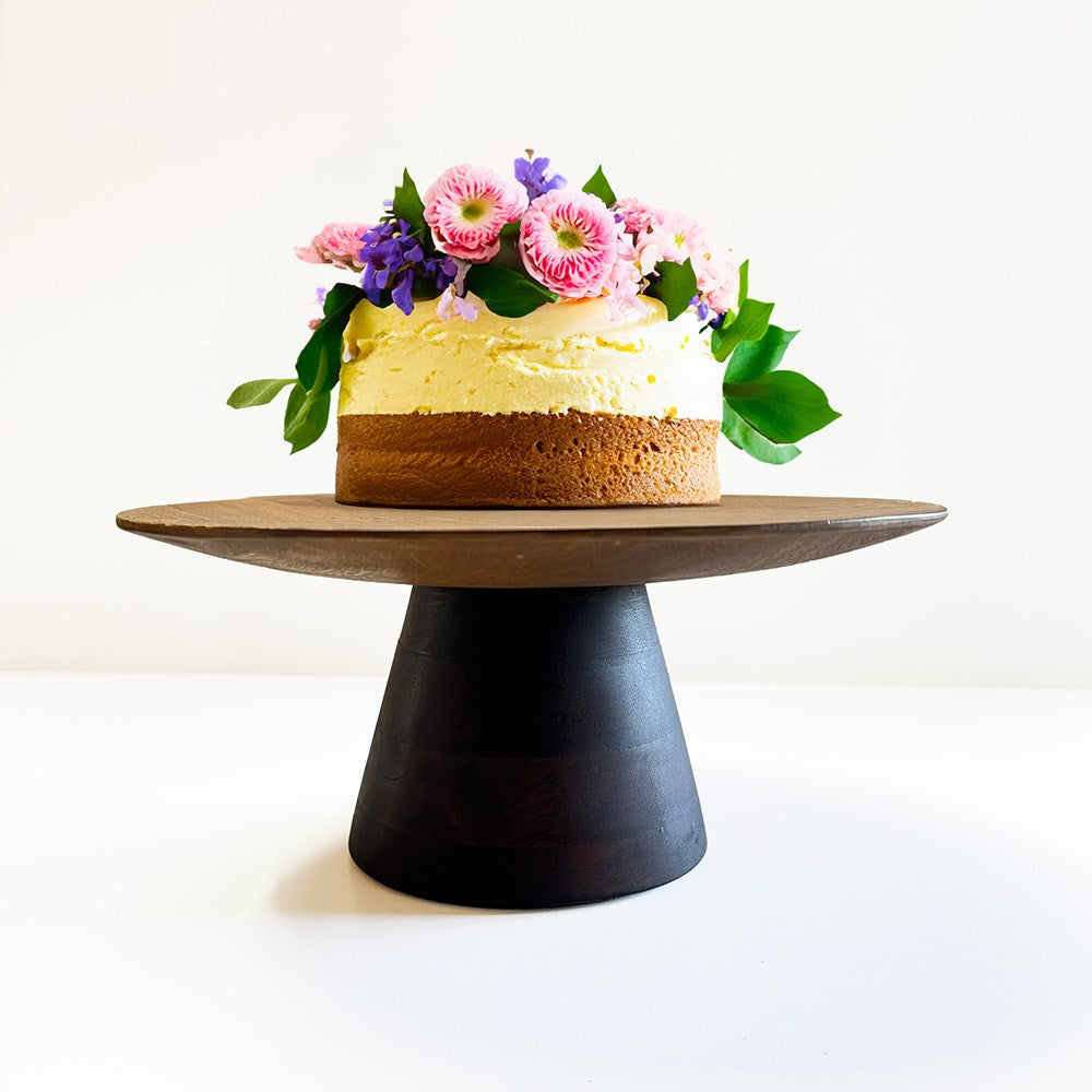 MANGO WOOD CAKE STAND - NATURAL TOP WITH DARK BASE 26.5x26.5x12.5CM
