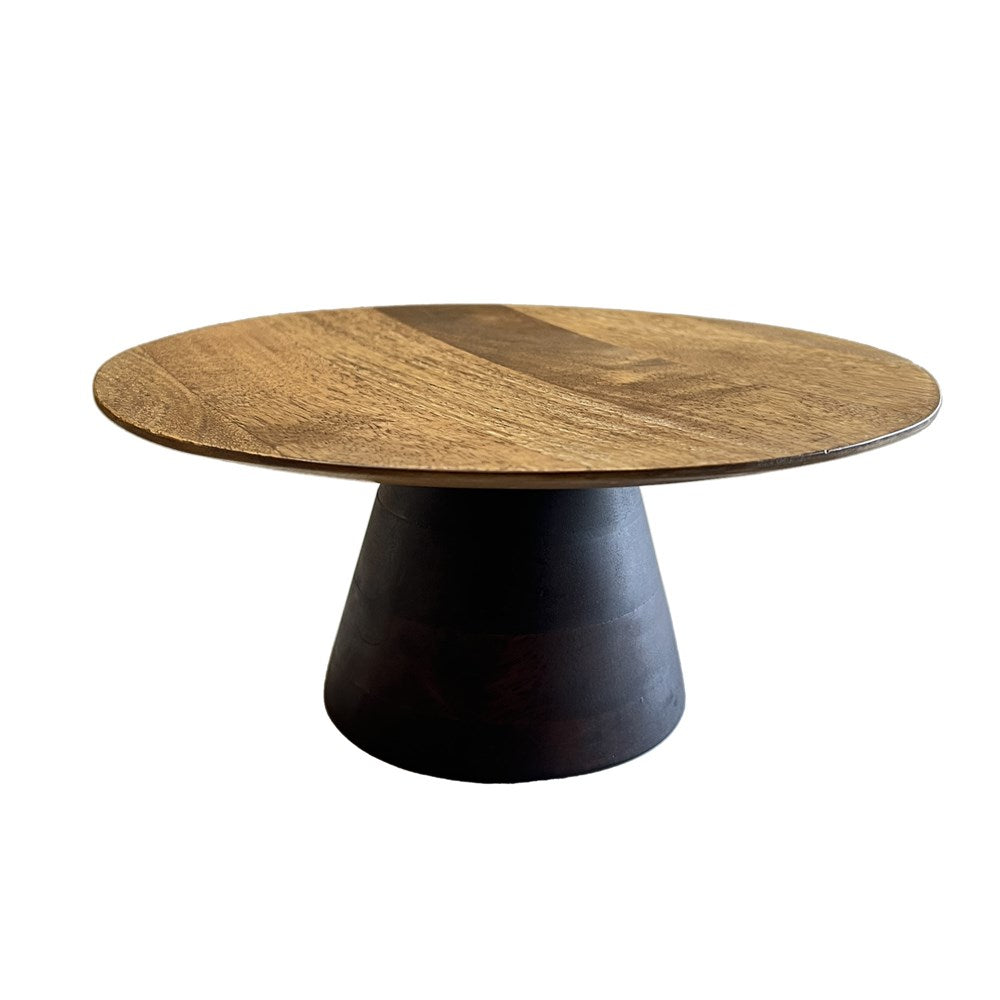 MANGO WOOD CAKE STAND - NATURAL TOP WITH DARK BASE 26.5x26.5x12.5CM