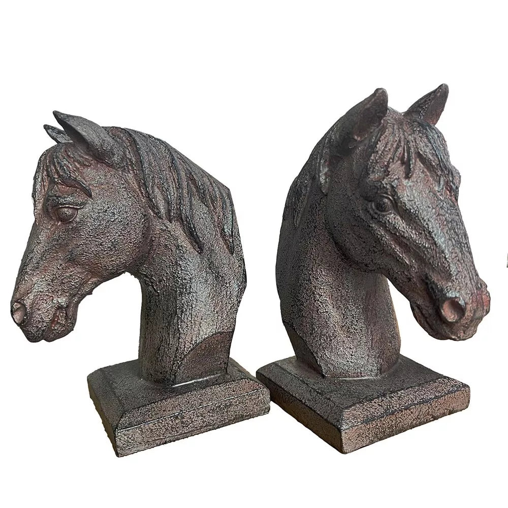 Ornament - S/2 HORSE HEAD BOOKENDS AGED RUST FINISH - 13.3X9.3X17.8CM