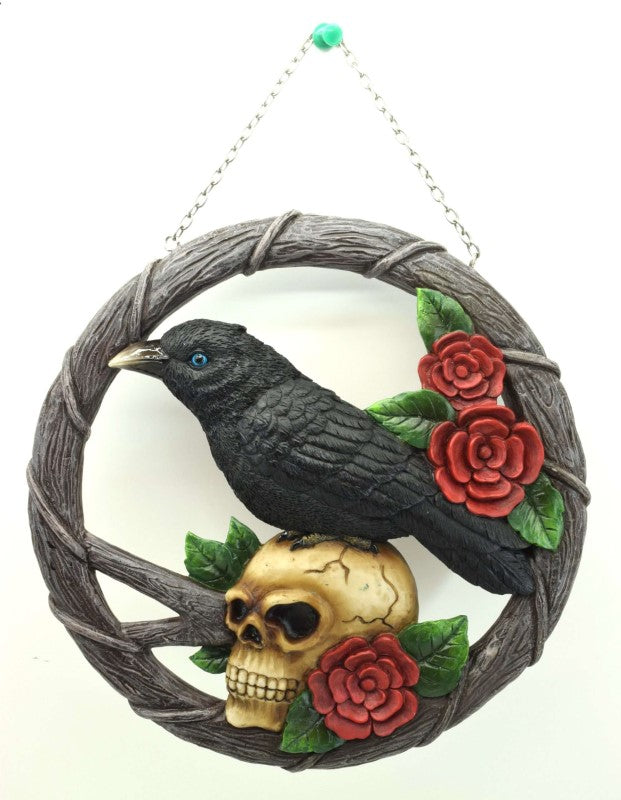Wall Hanging - Resin Raven and Skull (21.3 × 2.5 × 21.3cm)