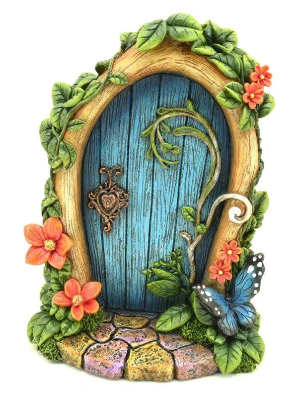 Ornament - Blue Fairy Door with Butterfly (12.2 x 5 x 16.8cm)