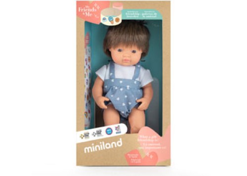Miniland -My Friends & Me Baby Doll Brown Hair Boy 38Cm