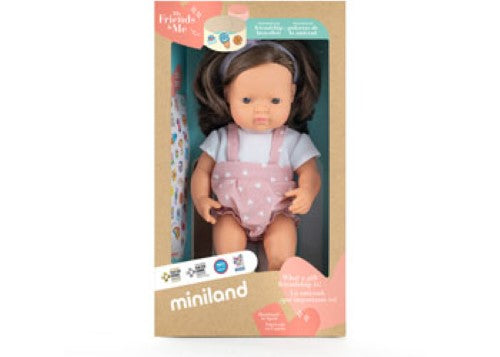 Miniland -My Friends & Me Baby Doll Brown Hair Girl 38Cm