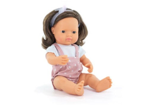 Miniland -My Friends & Me Baby Doll Brown Hair Girl 38Cm