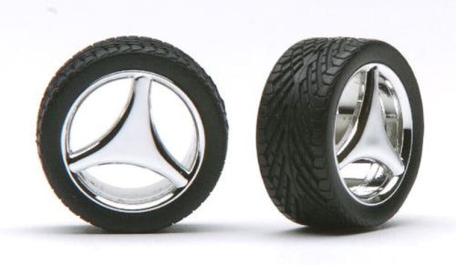 Plastic Kitset - 1/24 3 Spoke Rims w/Tires Chrm