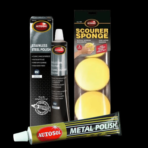 Autosol Metal Polish 75mls + Autosol Aluminium Polish 75mls + Polishing Sponge