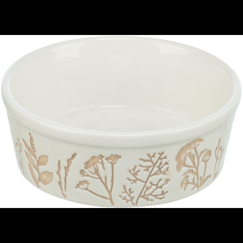 Dog Bowl Botanic Bowl - 20cm White/Taupe