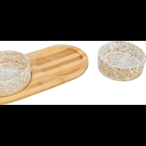 Dog Bowl Ceramic Bowls with Bamboo Stand - 12cm x 2