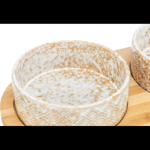 Dog Bowl Ceramic Bowls with Bamboo Stand - 16cm x 2