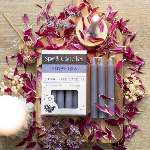 Set of 12 Stress Less Unscented Spell Candles