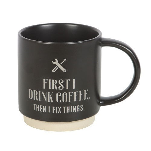 First I Drink Coffee Ceramic Mug with Metal Multi-tool