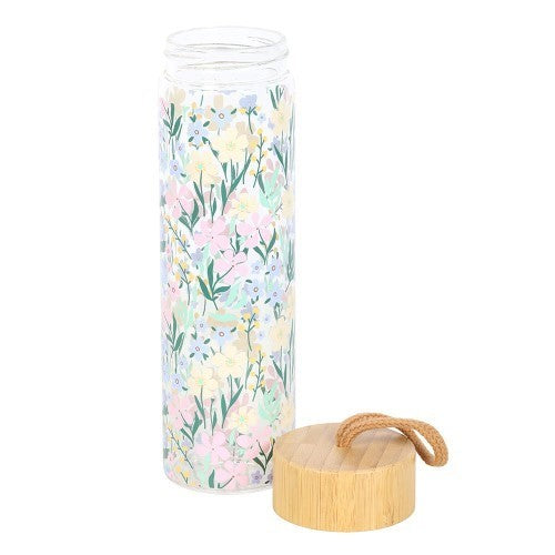 Ditsy Floral Print Glass & Bamboo Water Bottle