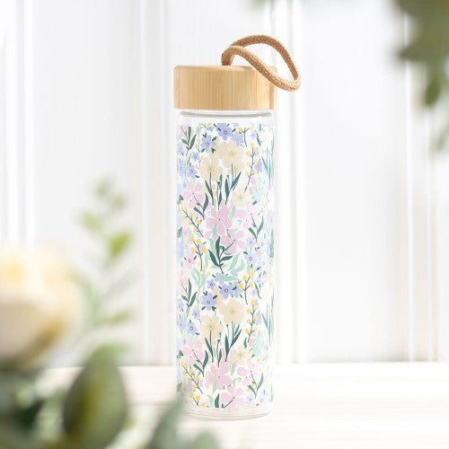 Ditsy Floral Print Glass & Bamboo Water Bottle