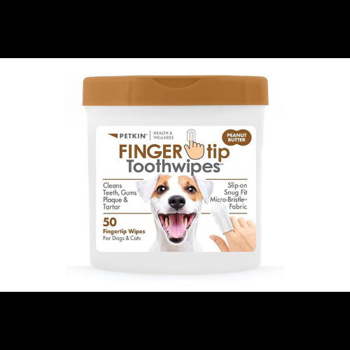 Dog Health Pet Wipes Petkin Fingertip Tooth Wipes Peanut Butter 50pk