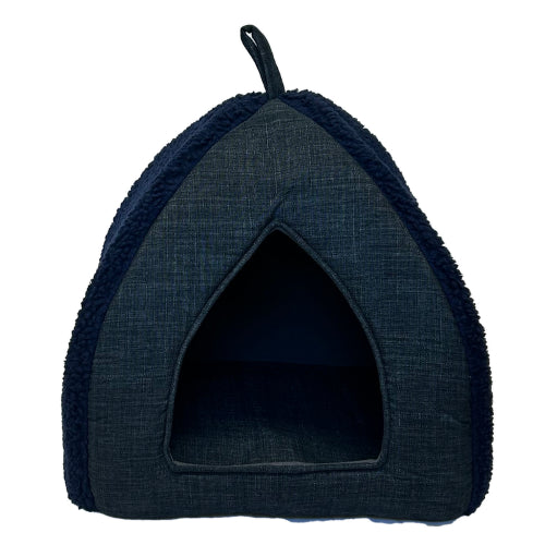 Cat Bed Sherpa Cuddly Cave - Navy