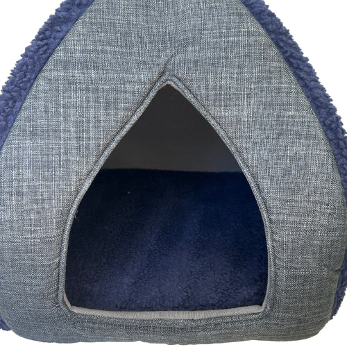 Cat Bed Sherpa Cuddly Cave - Navy