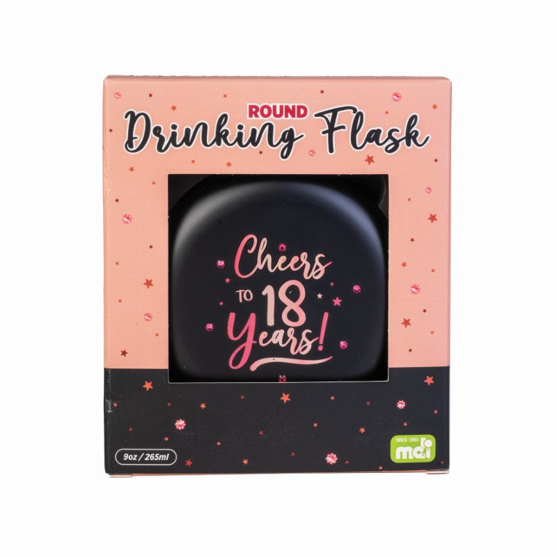 Round Flask - Rose Gold Happy 18th Birthday (10 x 10 x 16cm)