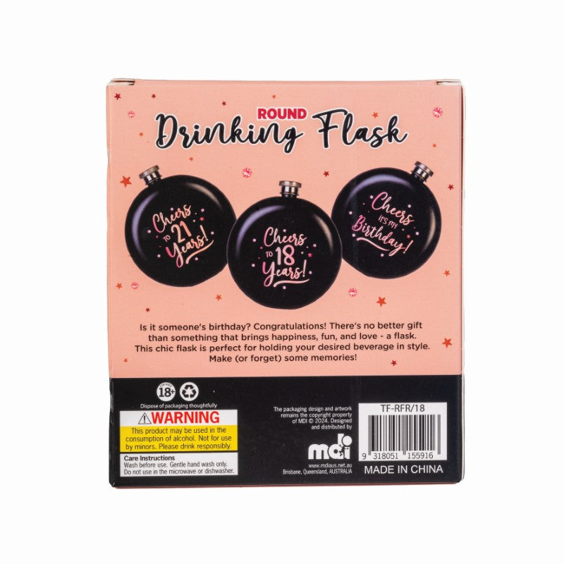 Round Flask - Rose Gold Happy 18th Birthday (10 x 10 x 16cm)