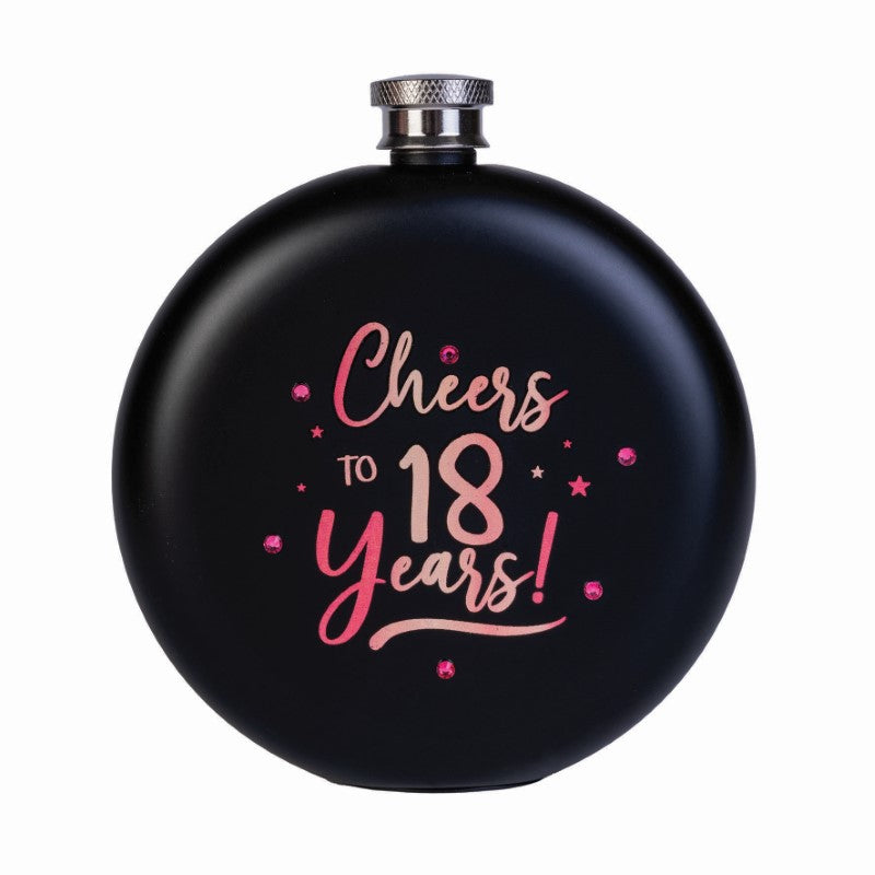 Round Flask - Rose Gold Happy 18th Birthday (10 x 10 x 16cm)