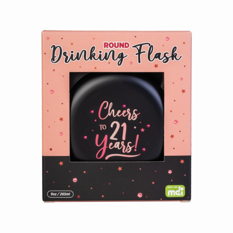 Round Flask - Rose Gold Happy 21st Birthday (10 x 10 x 16cm)