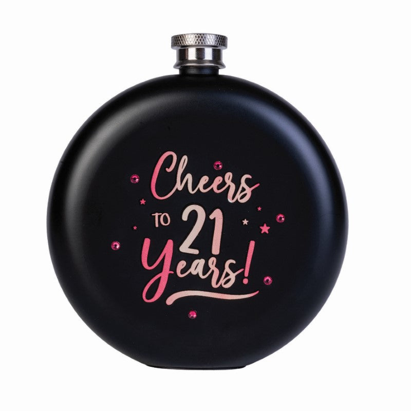 Round Flask - Rose Gold Happy 21st Birthday (10 x 10 x 16cm)