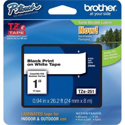 Brother TZe251 24mm x 8m Standard laminated Black on White (TZE251)