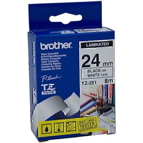 Brother TZe251 24mm x 8m Standard laminated Black on White (TZE251)