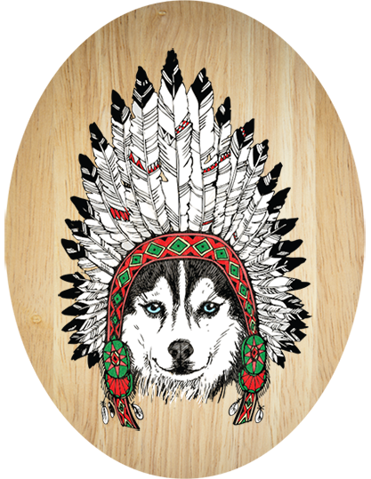 Tribal Husky plywood wall art featuring a unique oval design, perfect for enhancing home decor with nature-inspired elegance.