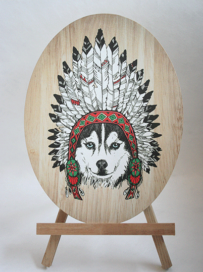 Tribal Husky plywood oval wall art featuring eco-friendly design, perfect for enhancing interior decor with nature-inspired elegance.