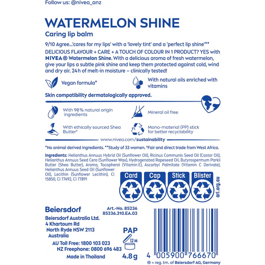 Nivea Lip Balm Watermelon Shine 4.8g