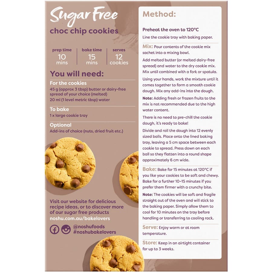 Noshu 98% Sugar Free Cookie Mix Chocolate Chip 300g