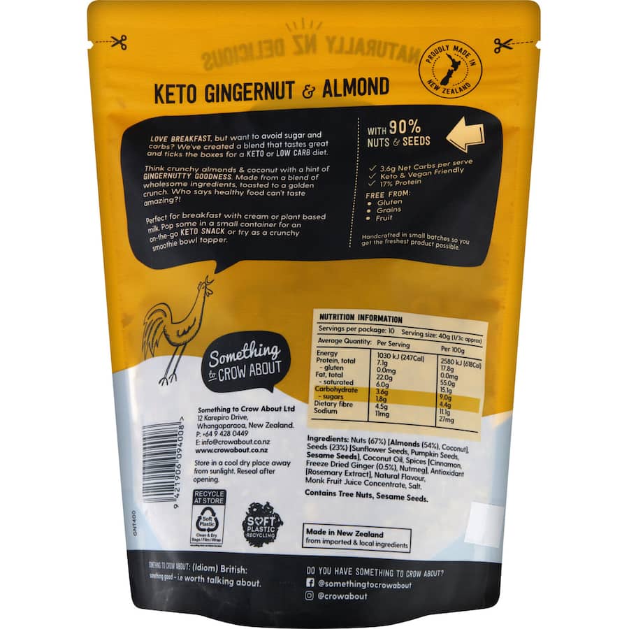 Something To Crow About Muesli Keto Gingernut & Almond 400g