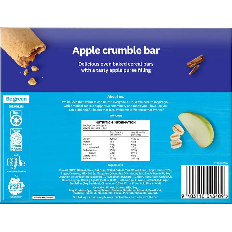 Weight Watchers Muesli Bars Apple Crumble 6pk 180g