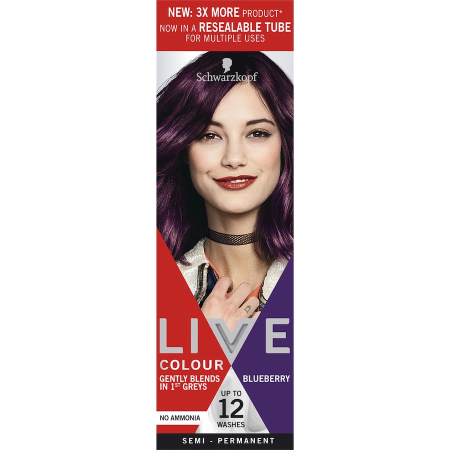 Vibrant Blueberry hair colour, a semi-permanent deep blue dye that nourishes and conditions for salon-quality results.