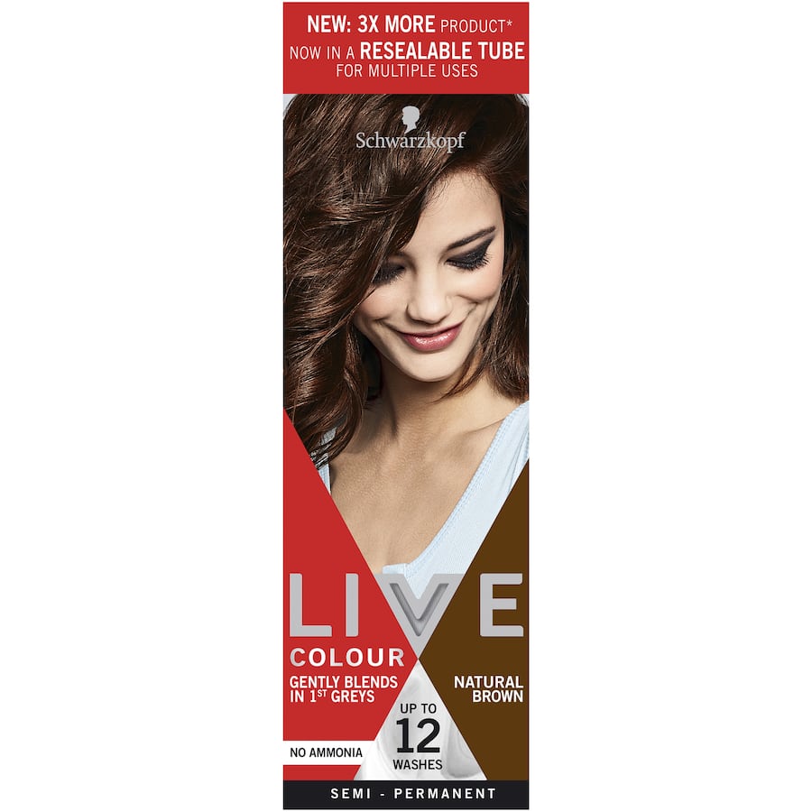 Ammonia-free Live Colour Hair Colour in Natural Brown, offering vibrant, glossy, and nourishing color for all hair types.
