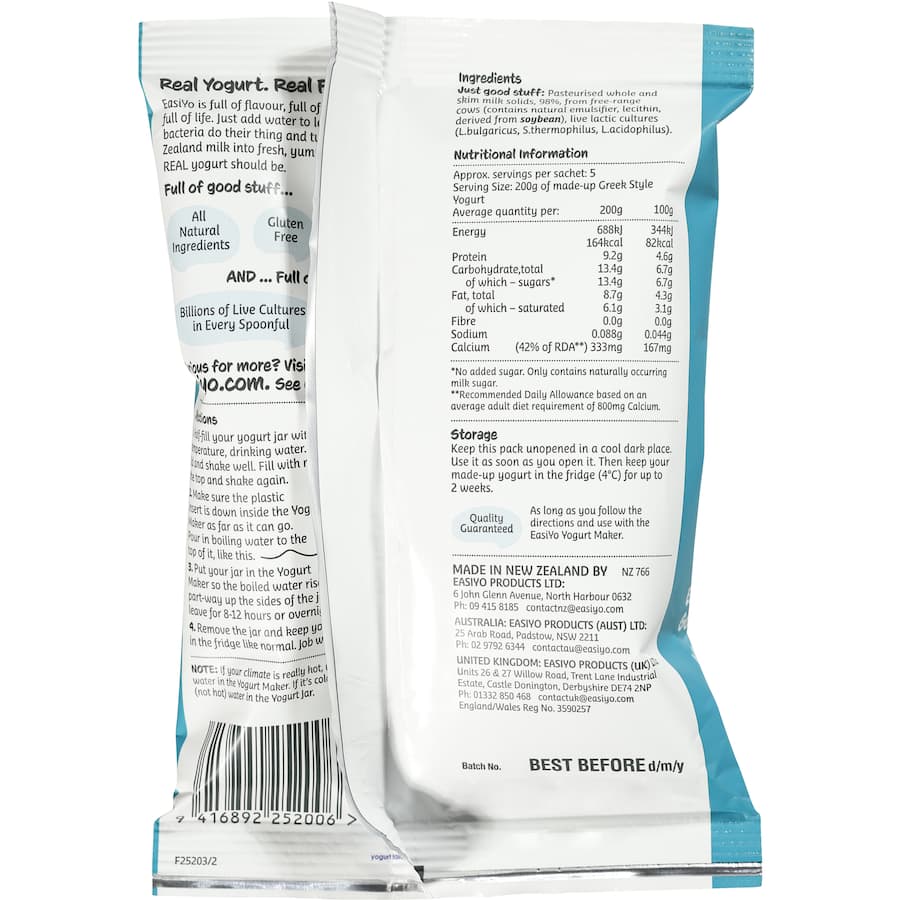 Easiyo Yoghurt Base Greek Style Unsweetened Sachet 170g