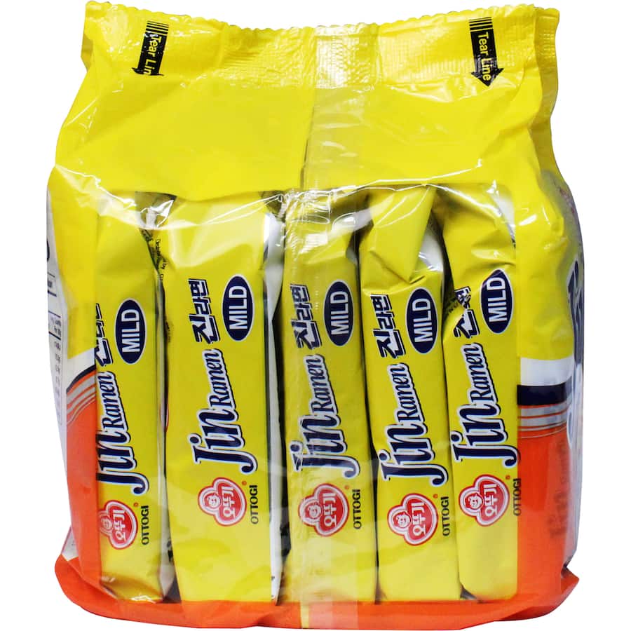 Mild Ottogi Jin Ramen instant noodles multi-pack, featuring a savory broth and healthy, easy-to-prepare noodles for quick meals.