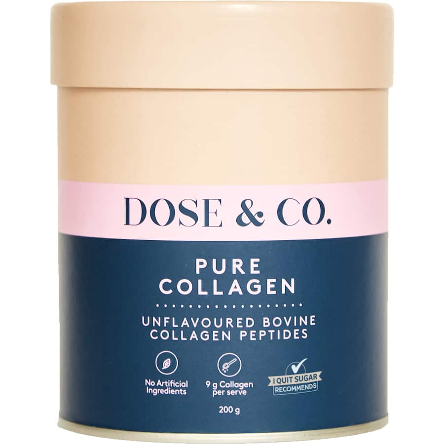 Dose & Co. Pure Collagen Unflavoured powder, perfect for enhancing drinks and foods with 10g of bioavailable collagen.