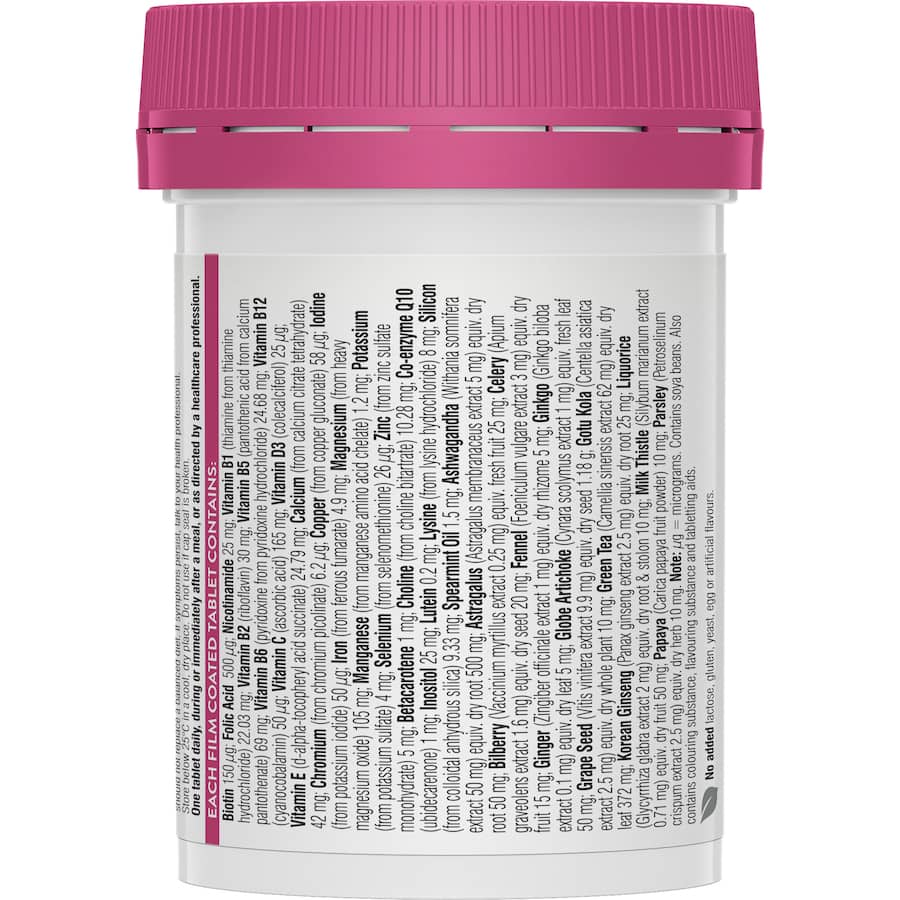 Swisse Ultivite Women Multivitamin, a daily supplement with 45 vital nutrients for women's health, energy, and wellness.