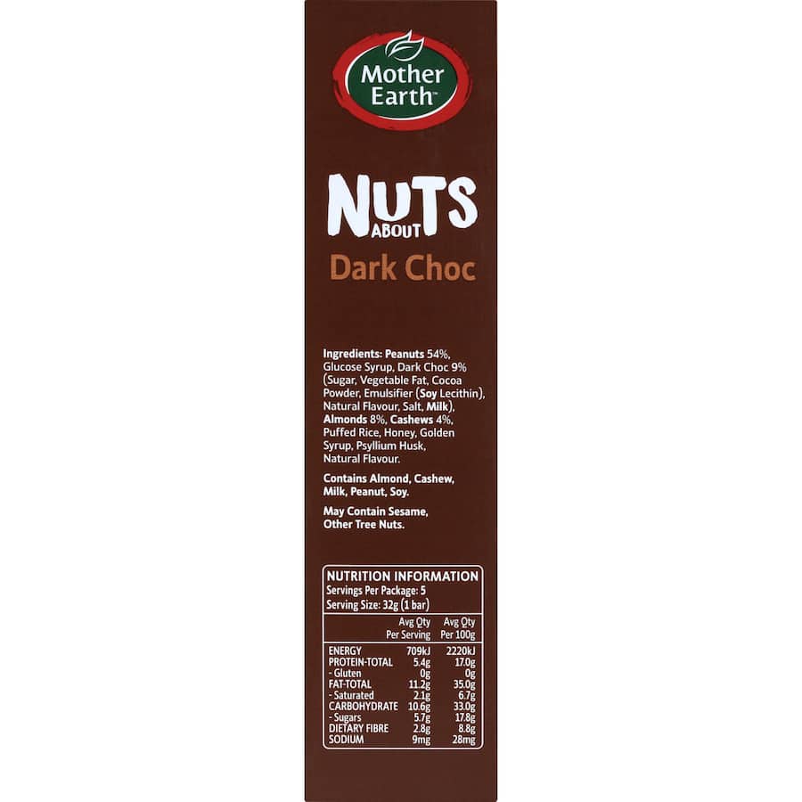 Mother Earth Nuts About Gluten Free Nut Bar Dark Choc 5pack