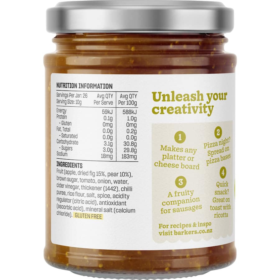 Gourmet Barkers Relish Pear & Fig, a sweet-savory condiment perfect for cheeses, charcuterie, and grilled dishes.