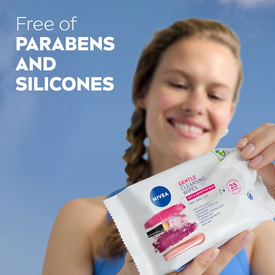 Nivea Facial Wipes Gentle pack of 25, biodegradable wipes for effective makeup removal with Almond Oil, perfect for sensitive skin.