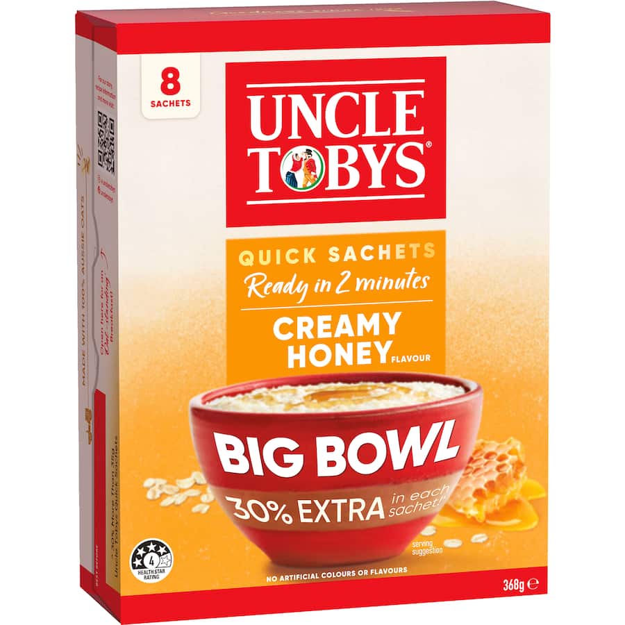 Uncle Tobys Oats Quick Sachets Creamy Honey 8 pack 368g
