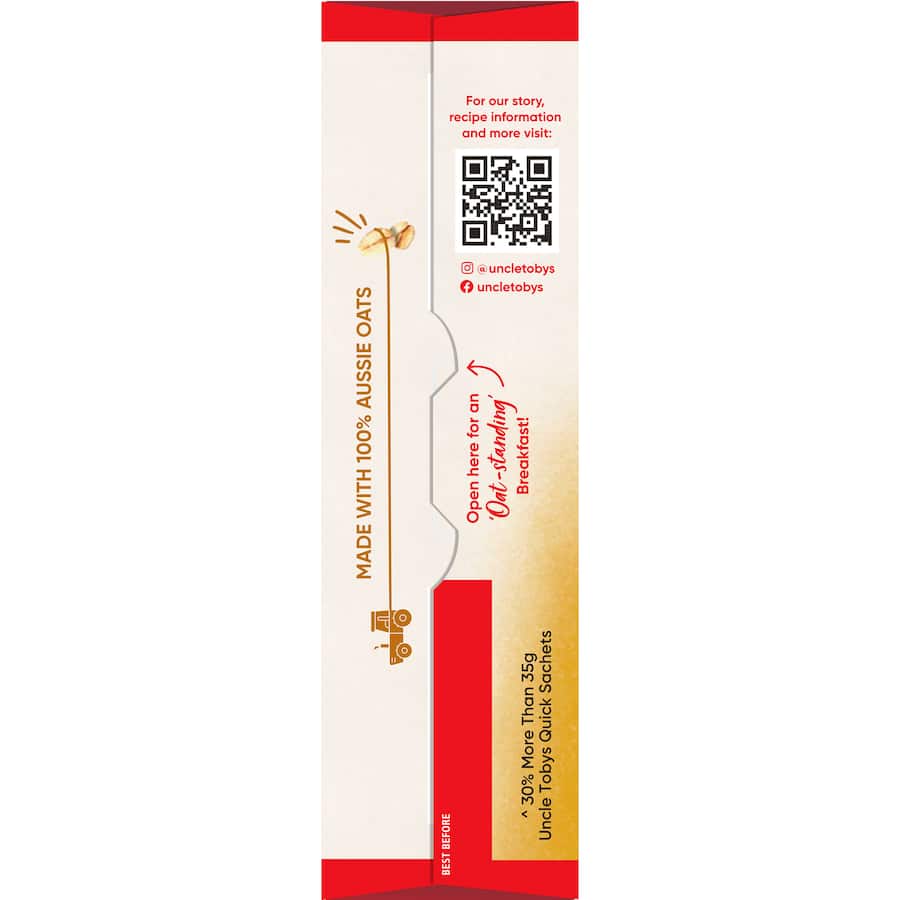Uncle Tobys Oats Quick Sachets Creamy Honey 8 pack 368g