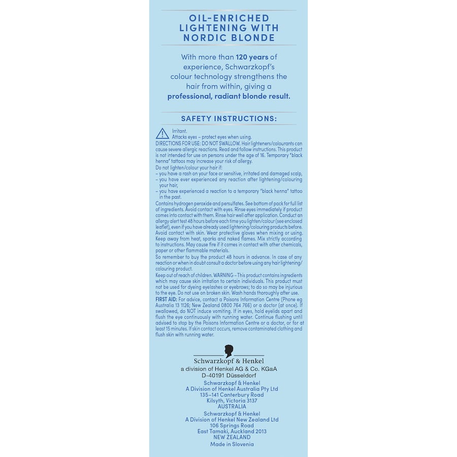 Nordic Blonde Hair Colour L1 Intensive Lightener offers oil-enriched lift to achieve vibrant blonde with 90% less breakage.