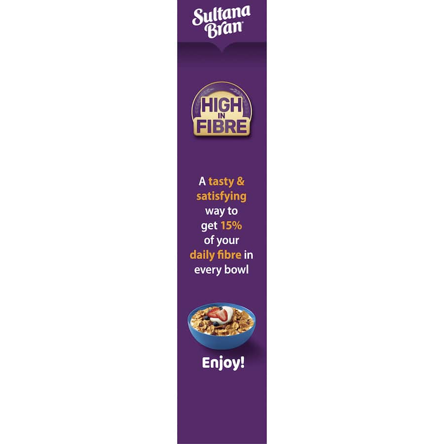 Kellogg's Sultana Bran Gluten Free cereal with juicy sultanas, crispy bran flakes, and high fiber for a nutritious breakfast.