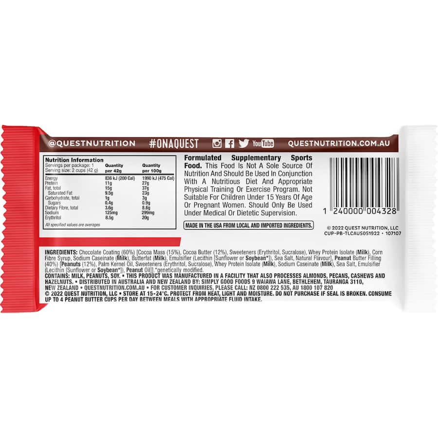 Delicious Quest Peanut Butter Cups with creamy peanut butter and chocolate, gluten-free and protein-packed for guilt-free snacking.