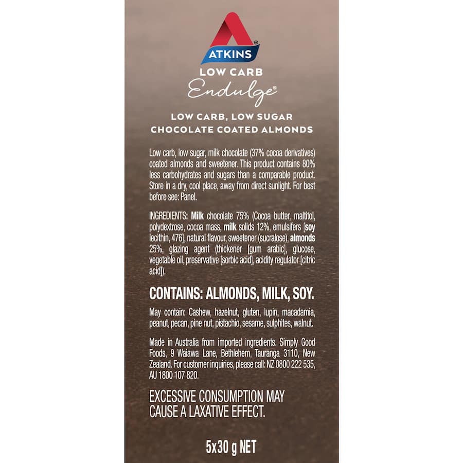 Atkins Endulge Chocolate Almonds 150g box 5pack