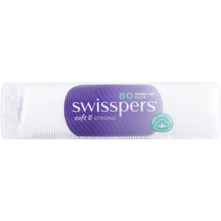 Soft and strong Swisspers Cotton Pads for gentle makeup removal, cleansing, and versatile beauty applications.