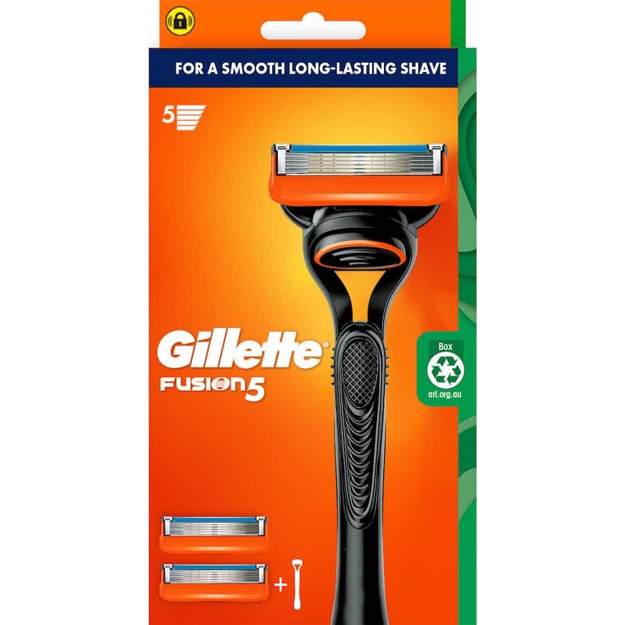 Gillette Fusion 5 Razor featuring 5 antifriction blades for a close, comfortable shave and a precision trimmer for detailed grooming.